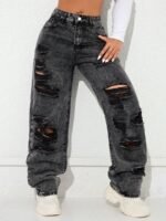 Elorivane Black Straight Leg Jeans, Y2K Rave Vintage, High Waist Side Pocket Slit, Casual Spring Fall Pants - Image 27