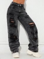 Elorivane Black Straight Leg Jeans, Y2K Rave Vintage, High Waist Side Pocket Slit, Casual Spring Fall Pants - Image 26