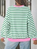 Elorivane Plus Size Striped Contrast Color Long Sleeve Sweatshirt Loose Casual for Fall Winter Halloween Christmas Wear - Image 2