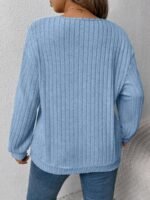 Elorivane Plus Size Loose V-Neck Wide Ribbed Pullover Sweatshirt for Autumn Winter Back To School Graduation Teacher Casual Wear - Image 28