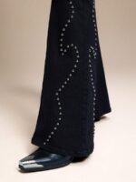 Elorivane Women Black Studded Flared Denim Jeans, High Rise Western Cowgirl Fall Winter Rodeo Festival Pants - Image 4