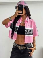 Elorivane Women Green Sport Graphic Crop Top, Loose Short Sleeve Back To School Festival Shirt - Image 13