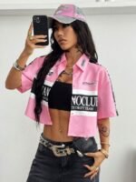 Elorivane Women Green Sport Graphic Crop Top, Loose Short Sleeve Back To School Festival Shirt - Image 15