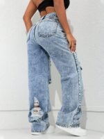 Elorivane Black Straight Leg Jeans, Y2K Rave Vintage, High Waist Side Pocket Slit, Casual Spring Fall Pants - Image 9