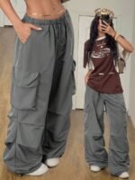 Elorivane Women Vintage Western Y2K Low Waist Parachute Cargo Pants, Summer Streetwear Trousers - Image 18