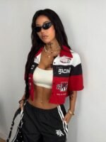 Elorivane Women Green Sport Graphic Crop Top, Loose Short Sleeve Back To School Festival Shirt - Image 29
