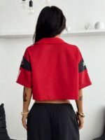 Elorivane Women Green Sport Graphic Crop Top, Loose Short Sleeve Back To School Festival Shirt - Image 32