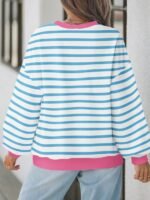 Elorivane Plus Size Striped Contrast Color Long Sleeve Sweatshirt Loose Casual for Fall Winter Halloween Christmas Wear - Image 8