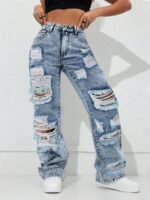 Elorivane Black Straight Leg Jeans, Y2K Rave Vintage, High Waist Side Pocket Slit, Casual Spring Fall Pants - Image 10
