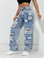 Elorivane Black Straight Leg Jeans, Y2K Rave Vintage, High Waist Side Pocket Slit, Casual Spring Fall Pants - Image 12