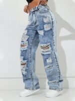 Elorivane Black Straight Leg Jeans, Y2K Rave Vintage, High Waist Side Pocket Slit, Casual Spring Fall Pants - Image 13