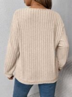 Elorivane Plus Size Loose V-Neck Wide Ribbed Pullover Sweatshirt for Autumn Winter Back To School Graduation Teacher Casual Wear - Image 40