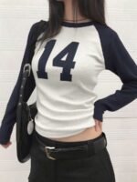 Elorivane Women's Number Graphic Fitted Long Sleeve Top, Raglan Sleeve Casual Spring - Image 6