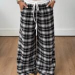 Elorivane Women Checked Wide Leg Pants, Loose Casual Fall Trousers