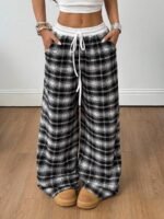 Elorivane Women Checked Wide Leg Pants, Loose Casual Fall Trousers