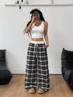Elorivane Women Checked Wide Leg Pants, Loose Casual Fall Trousers - Image 5