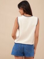 Elorivane Women Lobster Intarsia Sweater Vest, Round Neck Multi Stitch Western Cowgirl Fall Winter Casual Top - Image 2