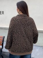Elorivane Plus Size Leopard Sweatshirt, Zip-Up Loose Street Style Pullover Top - Image 2