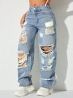 Elorivane Black Straight Leg Jeans, Y2K Rave Vintage, High Waist Side Pocket Slit, Casual Spring Fall Pants - Image 42