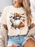 Elorivane Plus Size Halloween Ghost Print Short Sleeve T-Shirt for Summer Daily Wear - Image 8