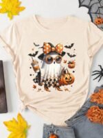 Elorivane Plus Size Halloween Ghost Print Short Sleeve T-Shirt for Summer Daily Wear - Image 10