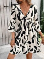 Elorivane Plus Size Plant Print Dress, Flare Sleeve Loose Casual Vacation Midi Dress - Image 5