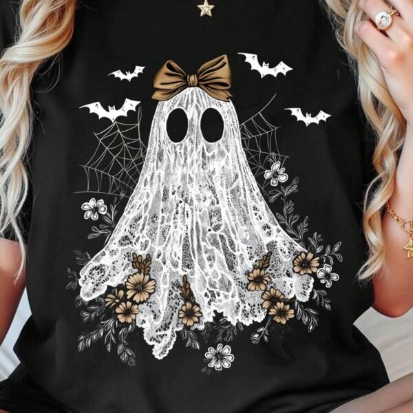 Elorivane Plus Size Halloween Ghost Print Short Sleeve T-Shirt for Summer Daily Wear
