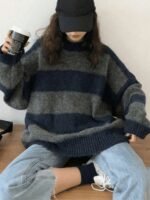 Elorivane Women's Retro Korean Chunky Knit Oversized Pullover Sweater, Autumn Winter - Image 4