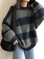 Elorivane Women's Retro Korean Chunky Knit Oversized Pullover Sweater, Autumn Winter - Image 3