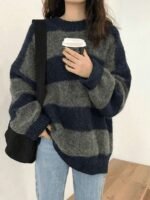 Elorivane Women's Retro Korean Chunky Knit Oversized Pullover Sweater, Autumn Winter - Image 2
