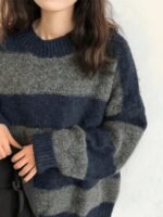 Elorivane Women's Retro Korean Chunky Knit Oversized Pullover Sweater, Autumn Winter - Image 5
