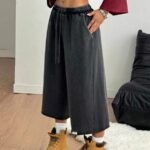 Elorivane Women Charcoal Gray Washed Shorts, Baggy Elastic Waist Cowgirl Vintage Athleisure Streetwear