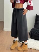 Elorivane Women Charcoal Gray Washed Shorts, Baggy Elastic Waist Cowgirl Vintage Athleisure Streetwear