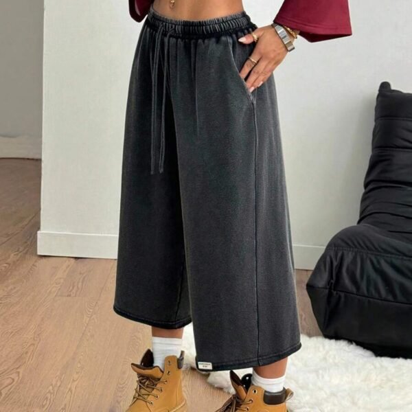 Elorivane Women Charcoal Gray Washed Shorts, Baggy Elastic Waist Cowgirl Vintage Athleisure Streetwear