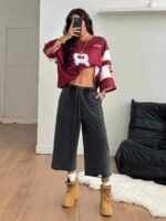Elorivane Women Charcoal Gray Washed Shorts, Baggy Elastic Waist Cowgirl Vintage Athleisure Streetwear - Image 2