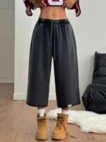 Elorivane Women Charcoal Gray Washed Shorts, Baggy Elastic Waist Cowgirl Vintage Athleisure Streetwear - Image 3