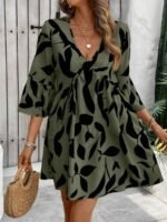 Elorivane Plus Size Plant Print Dress, Flare Sleeve Loose Casual Vacation Midi Dress - Image 11