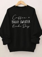 Elorivane Plus Size Letter Print Round Neck Sweatshirt for Autumn Winter Casual Wear - Image 13