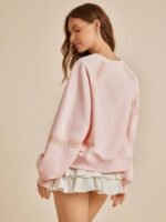 Elorivane Women Fleece Crochet Lace Sweatshirt, Crewneck Raglan Boxy Fit Western Cowgirl Fall Rodeo Top - Image 2