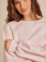 Elorivane Women Fleece Crochet Lace Sweatshirt, Crewneck Raglan Boxy Fit Western Cowgirl Fall Rodeo Top - Image 5