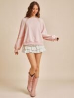 Elorivane Women Fleece Crochet Lace Sweatshirt, Crewneck Raglan Boxy Fit Western Cowgirl Fall Rodeo Top - Image 6