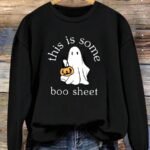 Elorivane Plus Size Halloween Graphic Crew Neck Long Sleeve Pullover for Fall Street Style