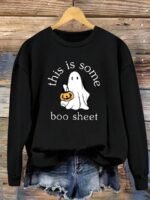 Elorivane Plus Size Halloween Graphic Crew Neck Long Sleeve Pullover for Fall Street Style