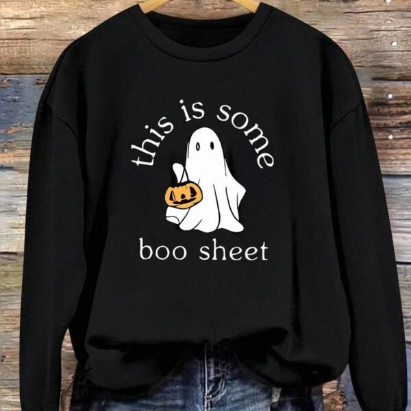 Elorivane Plus Size Halloween Graphic Crew Neck Long Sleeve Pullover for Fall Street Style