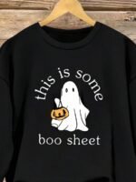 Elorivane Plus Size Halloween Graphic Crew Neck Long Sleeve Pullover for Fall Street Style - Image 4