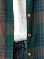 Elorivane Plus Size Green Plaid Shirt, Tie Cuff Long Sleeve Retro Loose Top, Autumn Vacation Casual Wear - Image 5