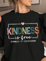 Elorivane Plus Size "Kindness Is Free" Graphic Sweatshirt, Black Cowboy Style, Fall Winter Back To School Casual Top - Image 3