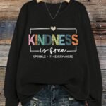 Elorivane Plus Size "Kindness Is Free" Graphic Sweatshirt, Black Cowboy Style, Fall Winter Back To School Casual Top
