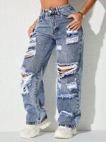 Elorivane Black Straight Leg Jeans, Y2K Rave Vintage, High Waist Side Pocket Slit, Casual Spring Fall Pants - Image 34