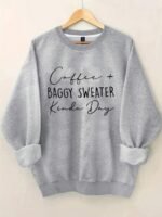 Elorivane Plus Size Letter Print Round Neck Sweatshirt for Autumn Winter Casual Wear - Image 18